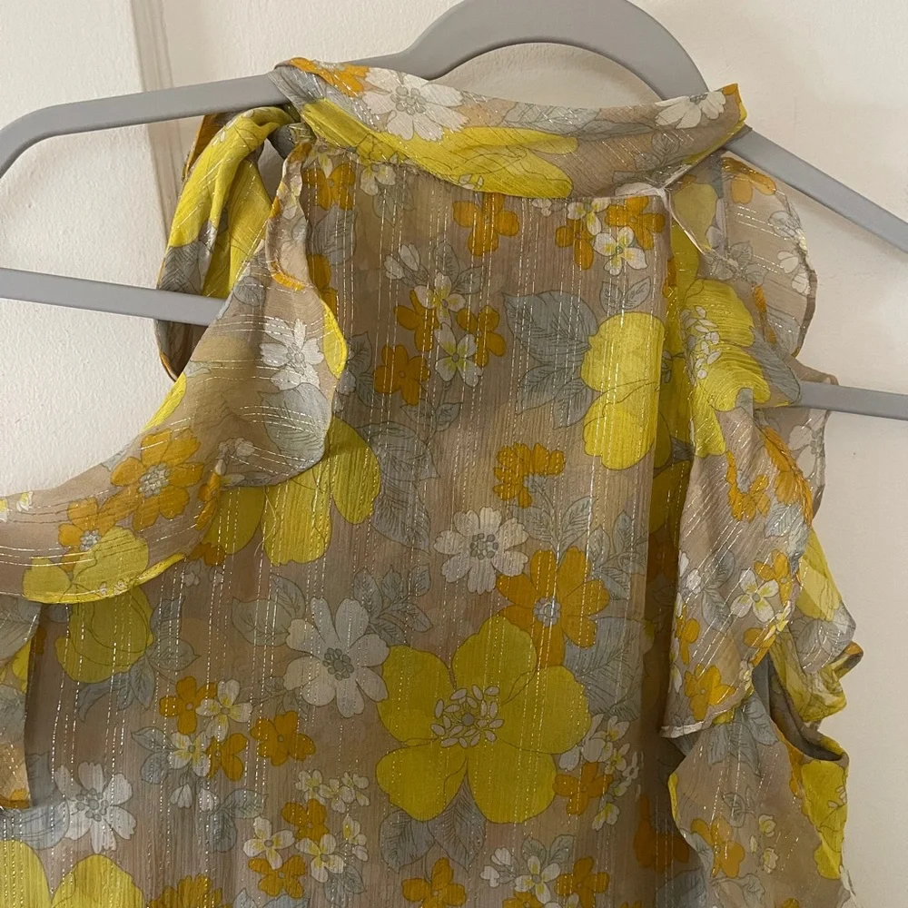 Veronica Beard Dali Silk Halter Top Yellow Floral Pyrex Threading Size 6 - Picture 14 of 15